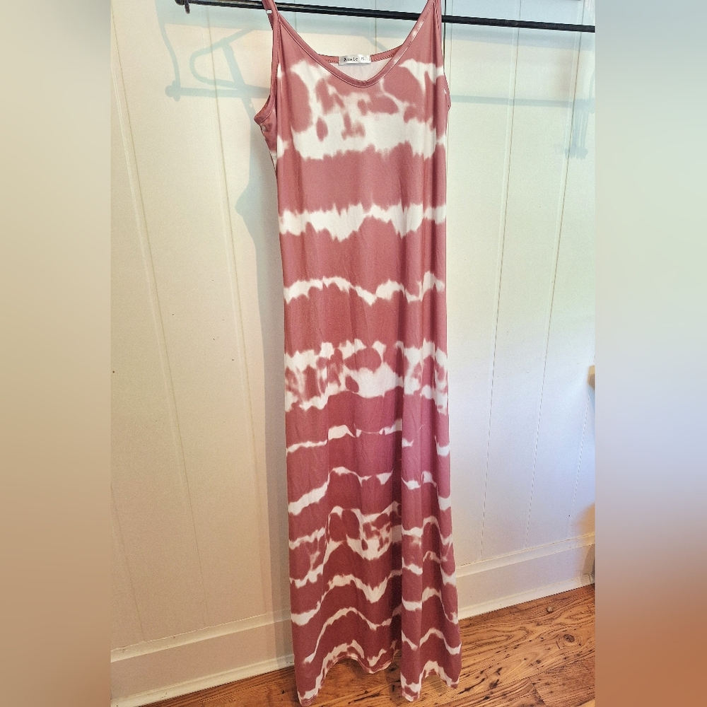 Adele B. Pink White SUPER SOFT Tye Dye Maxi  Dress Size S Very Good Condition - Picture 2 of 3